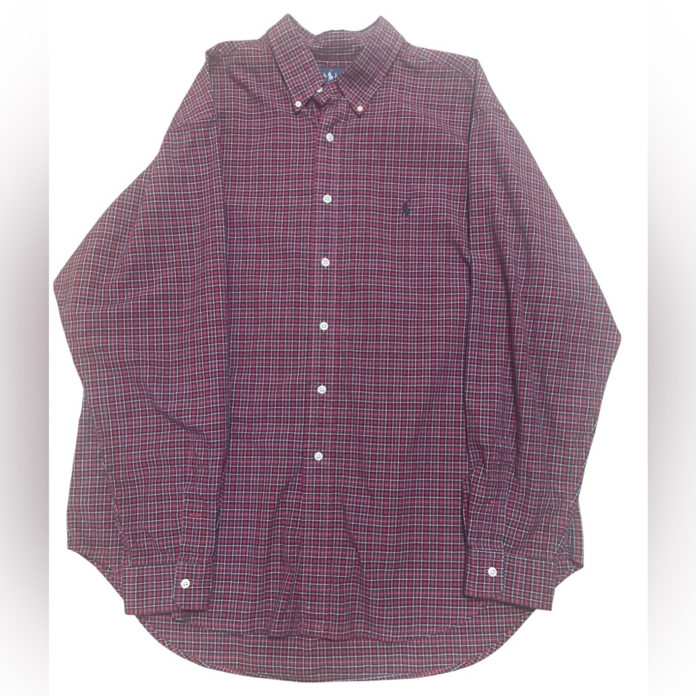 Ralph Lauren Classic Fit Plaid Button Down Shirt Men’s 17.5 34/35 XL Red Navy